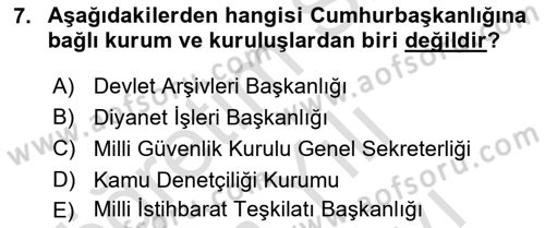 İdare Hukuku Dersi 2023 - 2024 Yılı (Vize) Ara Sınav Soruları 7. Soru