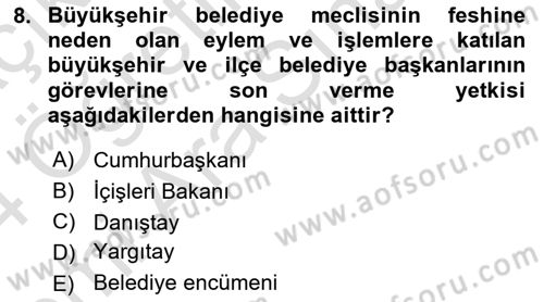 İdare Hukuku Dersi 2023 - 2024 Yılı (Vize) Ara Sınav Soruları 8. Soru