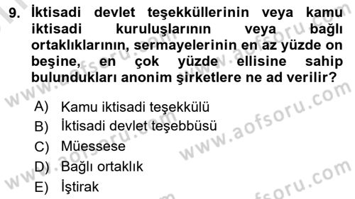 İdare Hukuku Dersi 2023 - 2024 Yılı (Vize) Ara Sınav Soruları 9. Soru