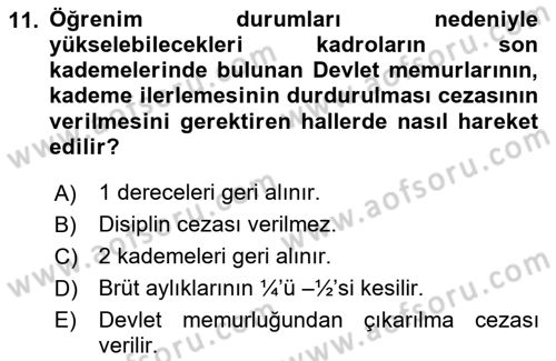 İdare Hukuku Dersi 2023 - 2024 Yılı (Final) Dönem Sonu Sınav Soruları 11. Soru