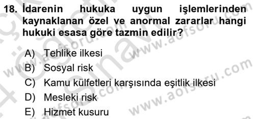 İdare Hukuku Dersi 2023 - 2024 Yılı Yaz Okulu Sınav Soruları 18. Soru