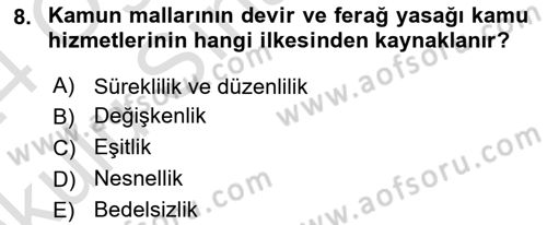İdare Hukuku Dersi 2023 - 2024 Yılı Yaz Okulu Sınav Soruları 8. Soru