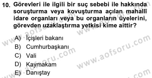 İdare Hukuku Dersi 2024 - 2025 Yılı (Vize) Ara Sınav Soruları 10. Soru