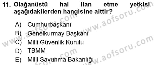 İdare Hukuku Dersi 2024 - 2025 Yılı (Vize) Ara Sınav Soruları 11. Soru