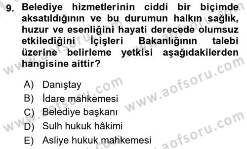 İdare Hukuku Dersi 2024 - 2025 Yılı (Vize) Ara Sınav Soruları 9. Soru