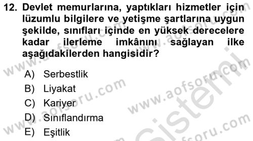 İdare Hukuku Dersi 2024 - 2025 Yılı (Final) Dönem Sonu Sınav Soruları 12. Soru