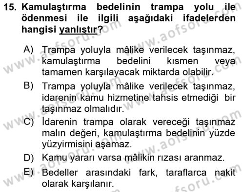 İdare Hukuku Dersi 2024 - 2025 Yılı (Final) Dönem Sonu Sınav Soruları 15. Soru