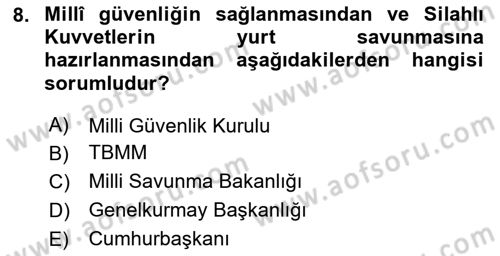 İdare Hukuku Dersi 2024 - 2025 Yılı (Final) Dönem Sonu Sınav Soruları 8. Soru