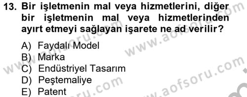 Ticaret Hukuku 1 Dersi 2012 - 2013 Yılı (Vize) Ara Sınav Soruları 13. Soru