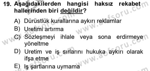 Ticaret Hukuku 1 Dersi 2012 - 2013 Yılı (Vize) Ara Sınav Soruları 19. Soru