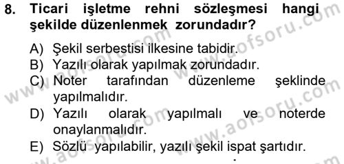 Ticaret Hukuku 1 Dersi 2012 - 2013 Yılı (Vize) Ara Sınav Soruları 8. Soru