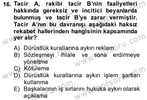 Ticaret Hukuku 1 Dersi 2013 - 2014 Yılı (Vize) Ara Sınav Soruları 16. Soru