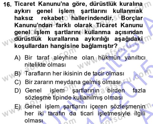 Ticaret Hukuku 1 Dersi 2014 - 2015 Yılı (Vize) Ara Sınav Soruları 16. Soru