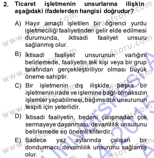 Ticaret Hukuku 1 Dersi 2014 - 2015 Yılı (Vize) Ara Sınav Soruları 2. Soru