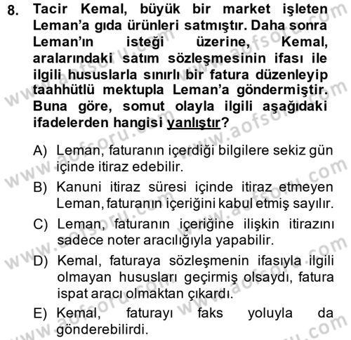 Ticaret Hukuku 1 Dersi 2014 - 2015 Yılı (Vize) Ara Sınav Soruları 8. Soru