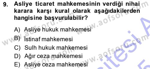 Ticaret Hukuku 1 Dersi 2014 - 2015 Yılı (Vize) Ara Sınavı 9. Soru