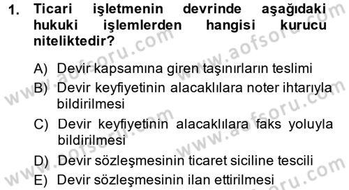 Ticaret Hukuku 1 Dersi 2014 - 2015 Yılı (Final) Dönem Sonu Sınavı 1. Soru