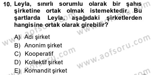 Ticaret Hukuku 1 Dersi 2014 - 2015 Yılı (Final) Dönem Sonu Sınavı 10. Soru