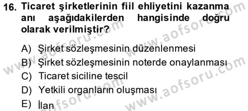 Ticaret Hukuku 1 Dersi 2014 - 2015 Yılı (Final) Dönem Sonu Sınavı 16. Soru