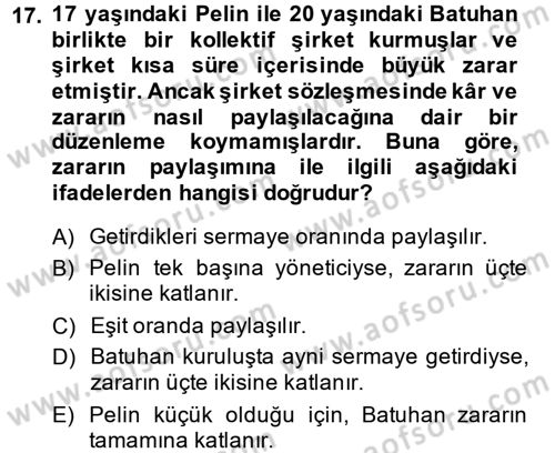 Ticaret Hukuku 1 Dersi 2014 - 2015 Yılı (Final) Dönem Sonu Sınavı 17. Soru