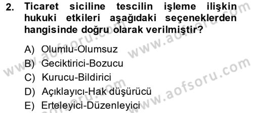 Ticaret Hukuku 1 Dersi 2014 - 2015 Yılı (Final) Dönem Sonu Sınavı 2. Soru