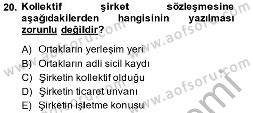 Ticaret Hukuku 1 Dersi 2014 - 2015 Yılı (Final) Dönem Sonu Sınavı 20. Soru