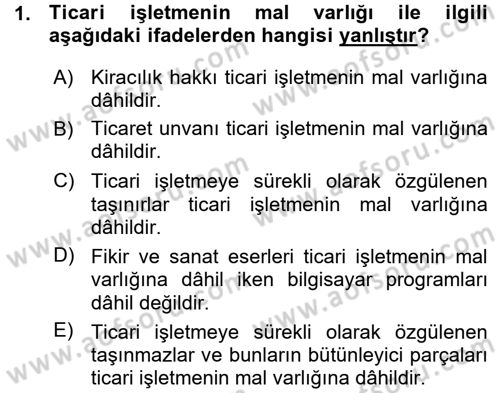 Ticaret Hukuku 1 Dersi 2015 - 2016 Yılı (Vize) Ara Sınavı 1. Soru