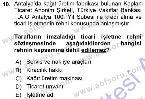 Ticaret Hukuku 1 Dersi 2015 - 2016 Yılı (Vize) Ara Sınavı 10. Soru