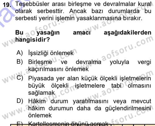 Ticaret Hukuku 1 Dersi 2015 - 2016 Yılı (Vize) Ara Sınavı 19. Soru