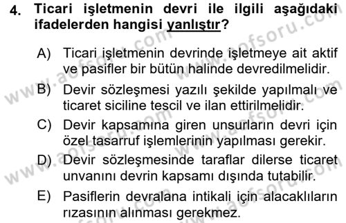 Ticaret Hukuku 1 Dersi 2015 - 2016 Yılı (Vize) Ara Sınavı 4. Soru