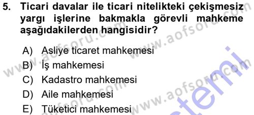 Ticaret Hukuku 1 Dersi 2015 - 2016 Yılı (Vize) Ara Sınavı 5. Soru