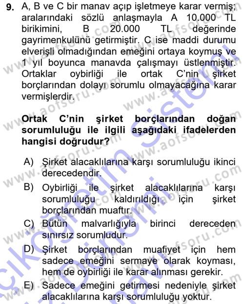 Ticaret Hukuku 1 Dersi 2015 - 2016 Yılı (Final) Dönem Sonu Sınav Soruları 9. Soru