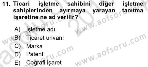 Ticaret Hukuku 1 Dersi 2016 - 2017 Yılı (Vize) Ara Sınavı 11. Soru