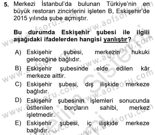 Ticaret Hukuku 1 Dersi 2016 - 2017 Yılı (Vize) Ara Sınavı 5. Soru