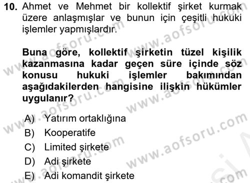 Ticaret Hukuku 1 Dersi 2016 - 2017 Yılı (Final) Dönem Sonu Sınav Soruları 10. Soru