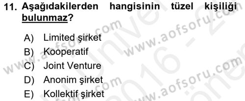 Ticaret Hukuku 1 Dersi 2016 - 2017 Yılı (Final) Dönem Sonu Sınav Soruları 11. Soru