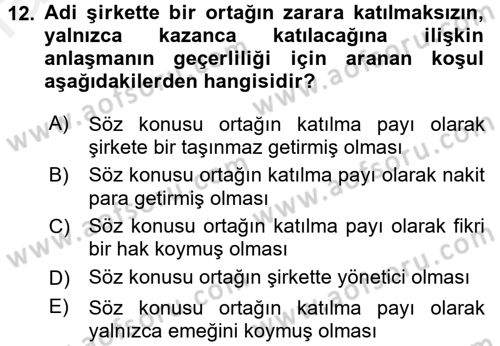Ticaret Hukuku 1 Dersi 2016 - 2017 Yılı (Final) Dönem Sonu Sınav Soruları 12. Soru