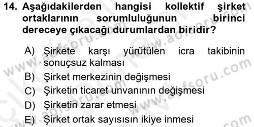Ticaret Hukuku 1 Dersi 2016 - 2017 Yılı (Final) Dönem Sonu Sınav Soruları 14. Soru