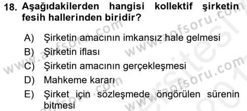 Ticaret Hukuku 1 Dersi 2016 - 2017 Yılı (Final) Dönem Sonu Sınav Soruları 18. Soru