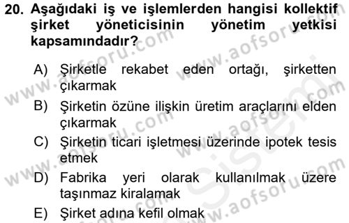 Ticaret Hukuku 1 Dersi 2016 - 2017 Yılı (Final) Dönem Sonu Sınav Soruları 20. Soru