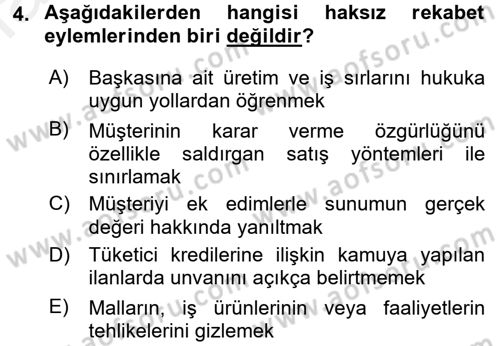 Ticaret Hukuku 1 Dersi 2016 - 2017 Yılı (Final) Dönem Sonu Sınav Soruları 4. Soru