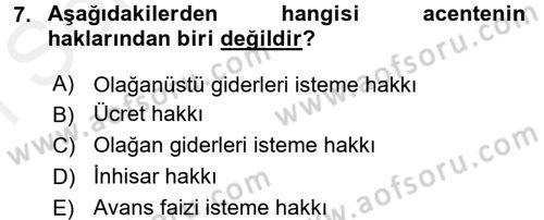 Ticaret Hukuku 1 Dersi 2016 - 2017 Yılı (Final) Dönem Sonu Sınav Soruları 7. Soru