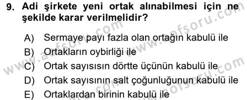 Ticaret Hukuku 1 Dersi 2016 - 2017 Yılı (Final) Dönem Sonu Sınav Soruları 9. Soru