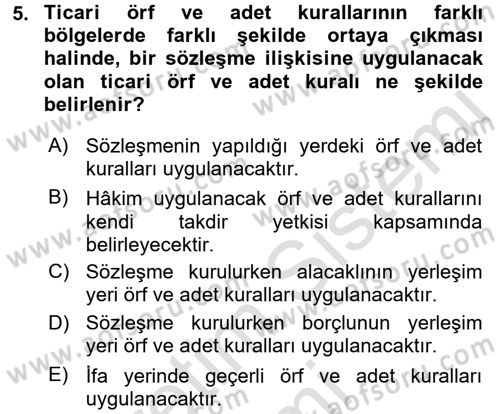 Ticaret Hukuku 1 Dersi 2017 - 2018 Yılı (Vize) Ara Sınav Soruları 5. Soru