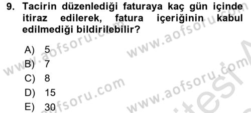 Ticaret Hukuku 1 Dersi 2017 - 2018 Yılı (Vize) Ara Sınav Soruları 9. Soru