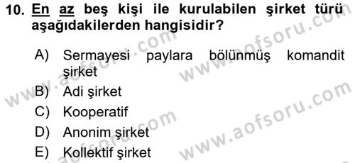 Ticaret Hukuku 1 Dersi 2017 - 2018 Yılı (Final) Dönem Sonu Sınavı 10. Soru