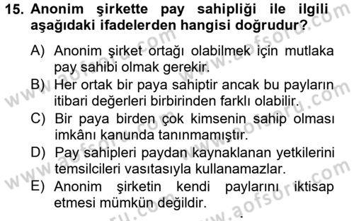 Ticaret Hukuku 2 Dersi 2012 - 2013 Yılı (Vize) Ara Sınav Soruları 15. Soru