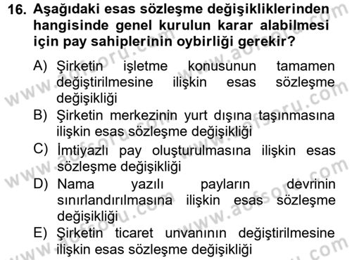Ticaret Hukuku 2 Dersi 2012 - 2013 Yılı (Vize) Ara Sınav Soruları 16. Soru