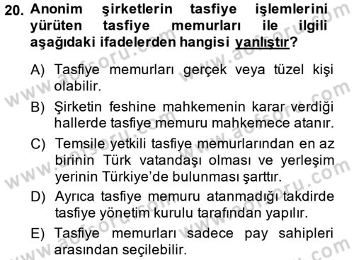 Ticaret Hukuku 2 Dersi 2013 - 2014 Yılı (Vize) Ara Sınav Soruları 20. Soru