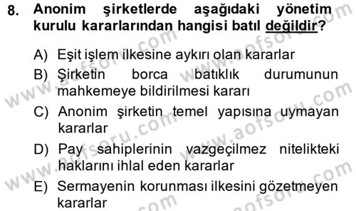 Ticaret Hukuku 2 Dersi 2013 - 2014 Yılı (Vize) Ara Sınav Soruları 8. Soru